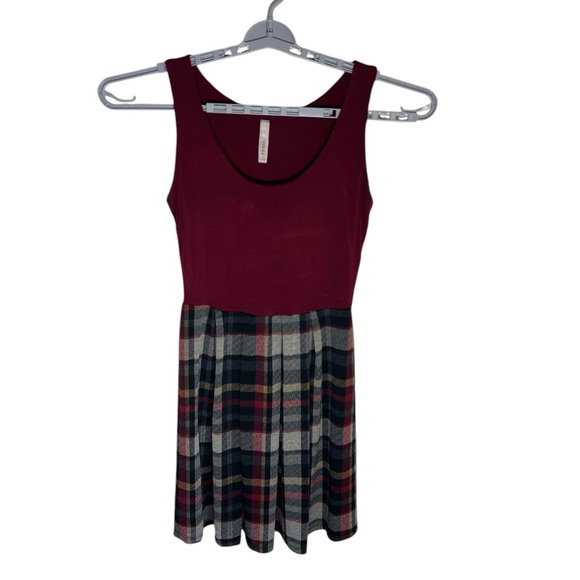 Gilli Dresses & Skirts - Plaid Skater Dress - Burgundy and Multicolor XL